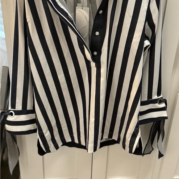 Chico's Blue and White Button Down Shirt with Cuffed Sleeves- Brand New - Picture 7 of 10